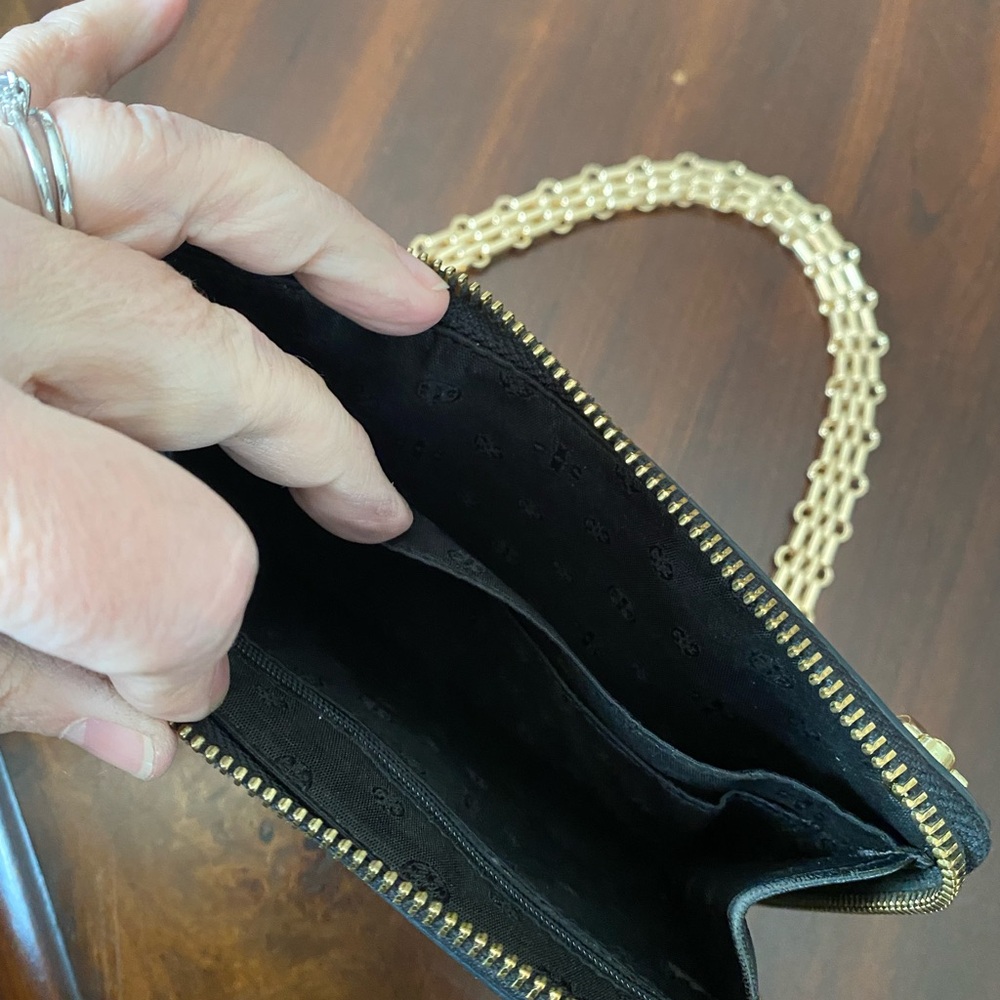 Tory Burch Black Leather Wristlet with Gold Chain - Picture 3 of 10